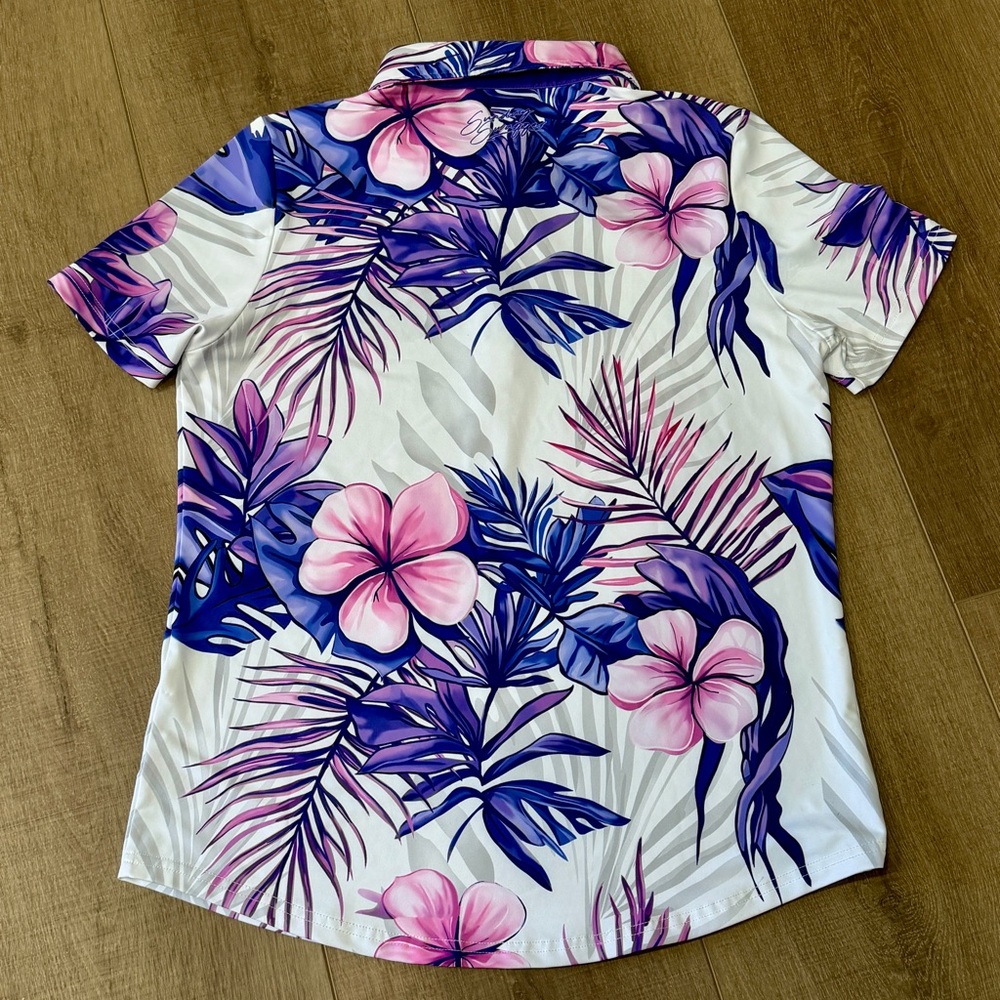 Sunday Swagger Kokomo Women M Polo Shirt Golf Performance‎ Purple Pink Hawaii - Picture 4 of 9